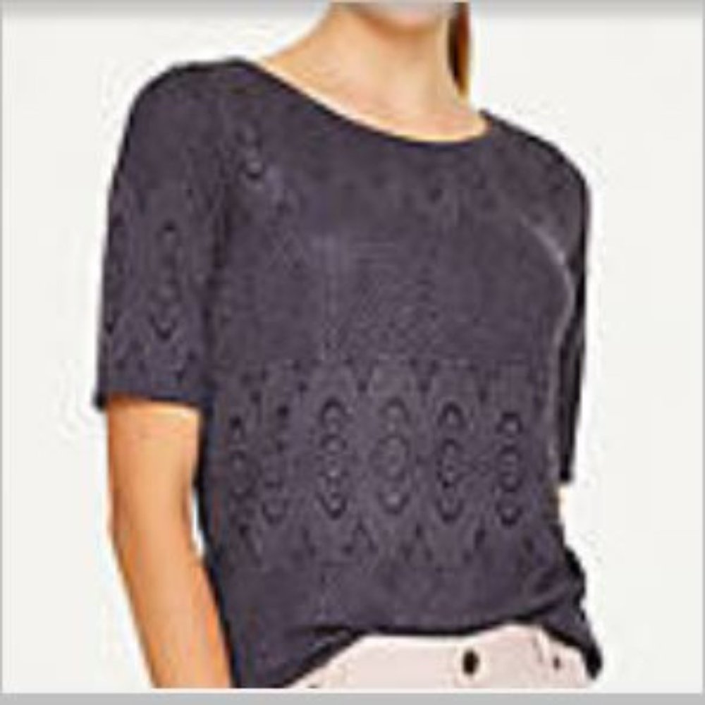 Loft Lace Print Short Sleeve Tee, XS